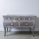 Bone Inlay Floral Design 5 Drawers French Leg Chest Black